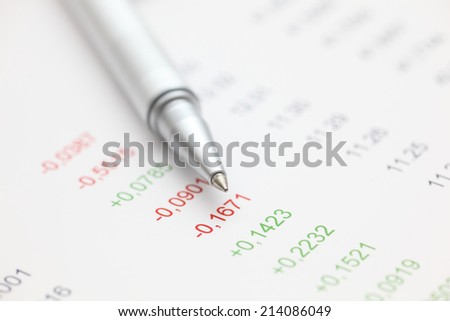Financial statements. Ballpoint pen on financial statements. Closeup.
