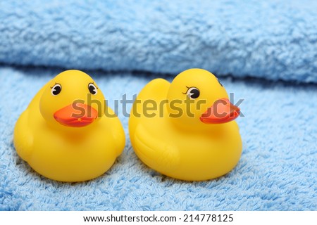 Rubber Ducks on the soft towel.