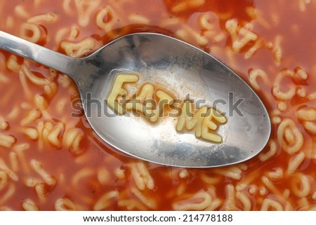 Alphabet letters in spoon spell out \