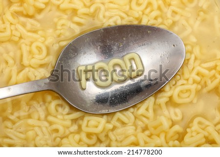 Alphabet letters in spoon spell out \