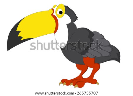 Beautiful cartoon colorful toucan with a big yellow beak. Exotic birds series.