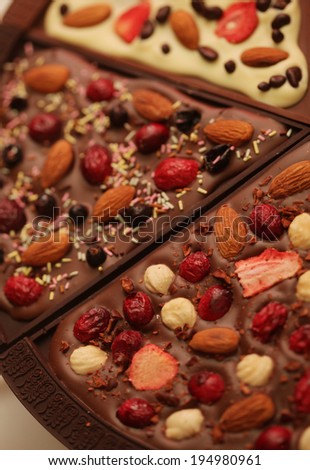 dessert chocolate with fruits and nuts