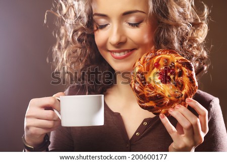 attractive woman with coffee and dessert