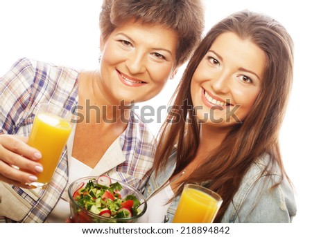 Mother and daughter - health life. Food for diet.