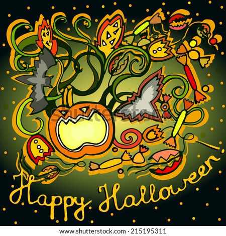 Cute illustrations for the holiday Halloween, on a dark background