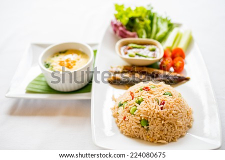 Fried Rice with Fish Paste Dip and Steamed eggs