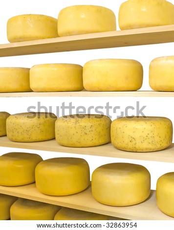 Cheese Wheels Maturing in an Ageing Room