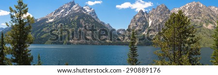 Panoramic views of the Teton Mountain Range and Jenny Lake, Teton Range, the Rocky Mountains, Wyoming, USA