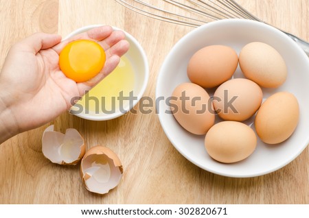 Egg yolk separate on the hand for cooking,food ingredient