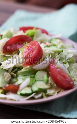fresh salad with tomatoes, cabbage, cucumbers