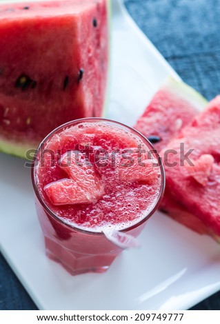juice,smoothie in a glass of watermelon, top view