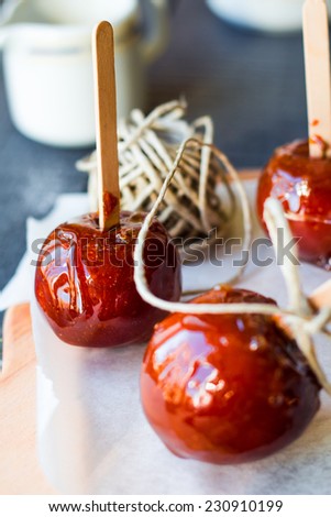 Candy apple, Christmas dessert on a blue background