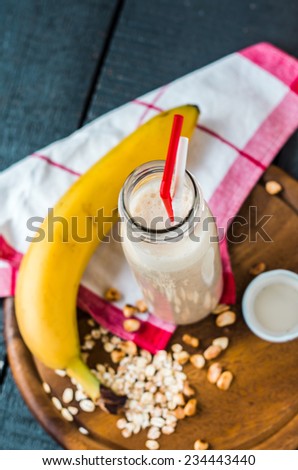 milkshake with banana, oatmeal and peanut paste,healthy breakfast