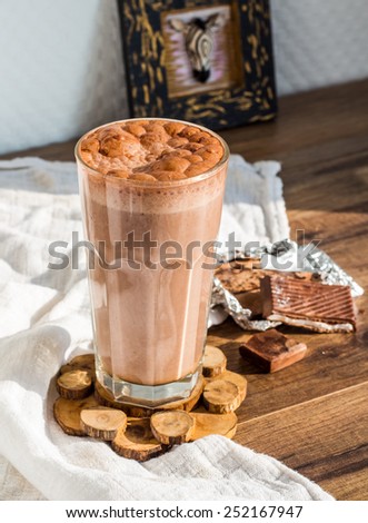 chocolate smoothie with banana and peanut butter, healthy food