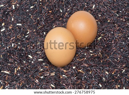 Raw purple Rice-berry rice and egg closeup shot in white background