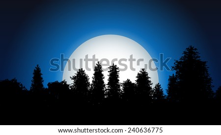 Night forest silhouette with moon
