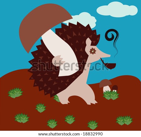 Walking hedgehog smoking tobacco pipe