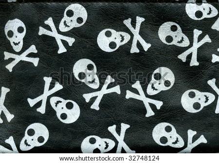 Closeup leather texture with printed skulls