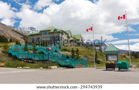 Jasper National Park, Canada - June 24, 2008: The Columbia Icefield Glacier Discovery Centre along the Athabasca Glacier in Jasper National Park.