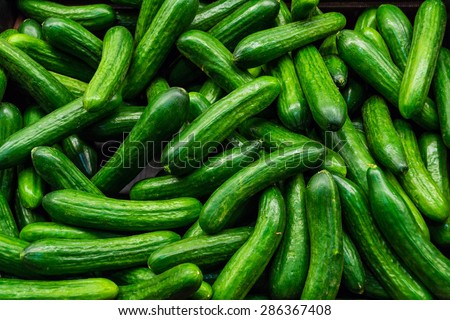 green, cucumbers, on shelf, supermarket