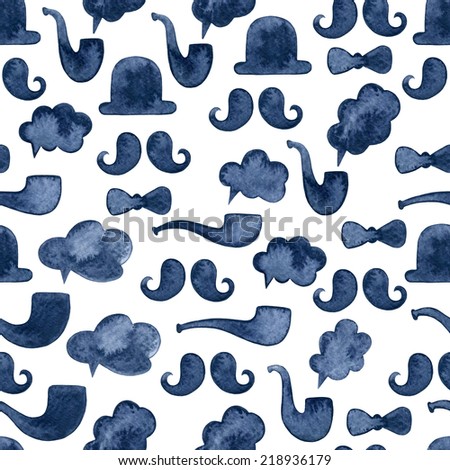 Mustaches and smoking pipes watercolor seamless pattern