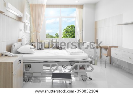 Hospital room with beds and comfortable medical equipped in a modern hospital