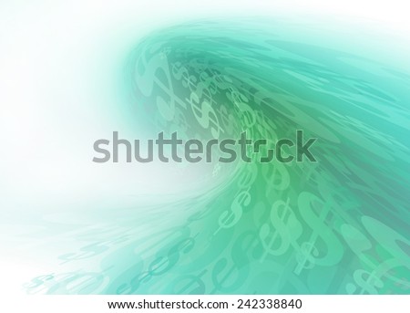 Wave of Money...Abstract Blue Green Wave Style Background Image of Money or Dollar Signs that can be Used in Any Communication Arts
