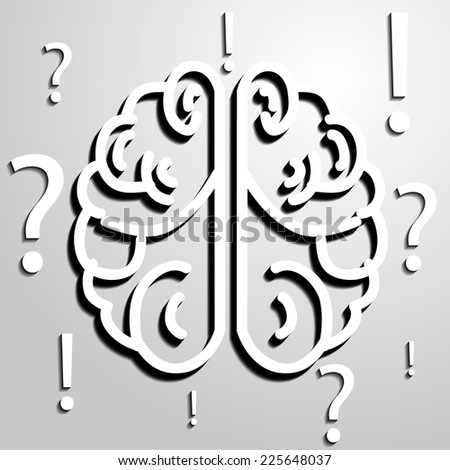 brain questions and exclamation mark