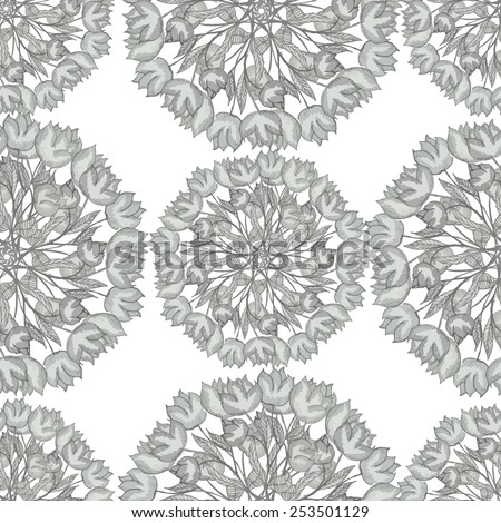 Seamless pattern of flowers. White flower on a white background.