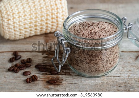 Homemade scrub made of sugar and ground coffee
