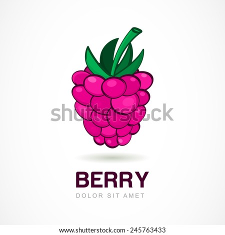 Raspberry vector logo template. Abstract design concept for natural organic product, food, fruit market, cafe.