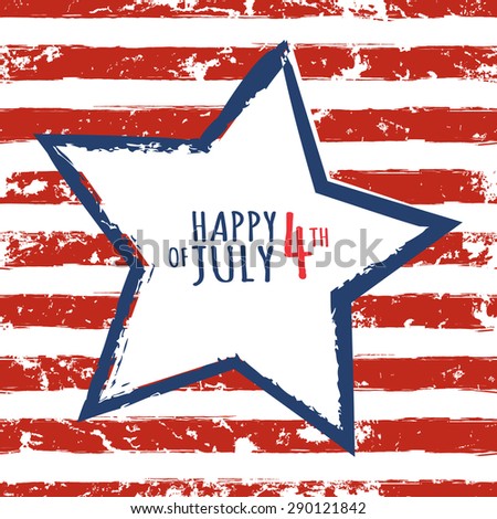 Happy 4th of July, USA Independence Day. Watercolor blue star on seamless grunge stripe vector background. Abstract design concept for greeting card, banner, flyer, poster.