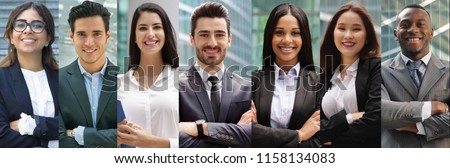composition of business people smiling. concept of insurance, marketing and financial advice