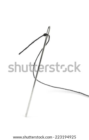 Isolated needle with thread with a knot as a concept for being stuck
