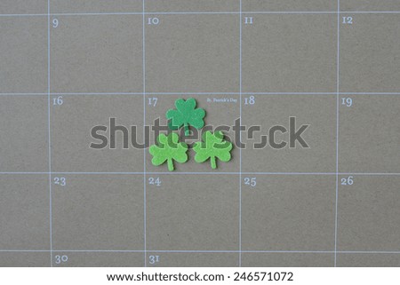 Calendar Showing Saint Patrick\'s Day for the year 2015
