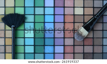 set of professional brushes with the Pallette of shadows