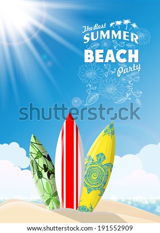 Surf boards on sea beach