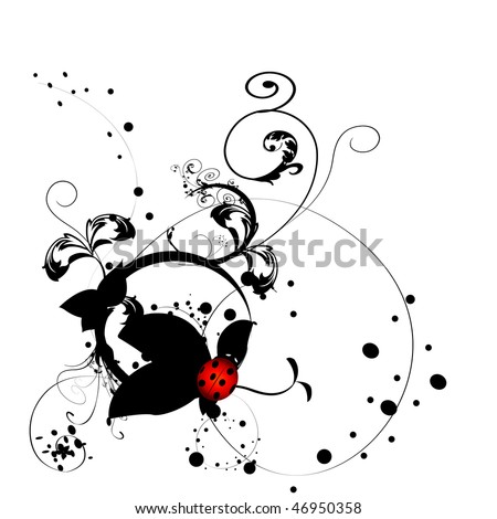 stock vector Abstract floral silhouette with ladybug element for design