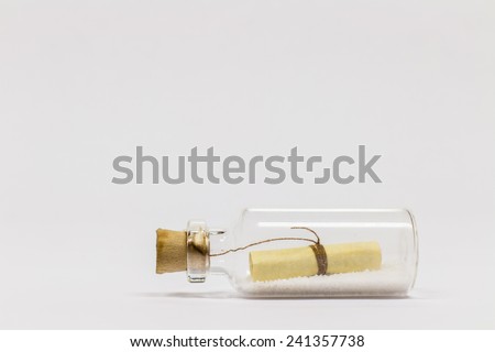 Message in bottle isolated on white background.
