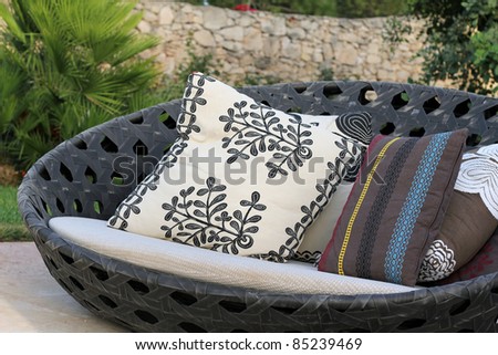 Luxury Garden Furniture on Luxury Garden Furniture With Colorful Cushions Stock Photo 85239469