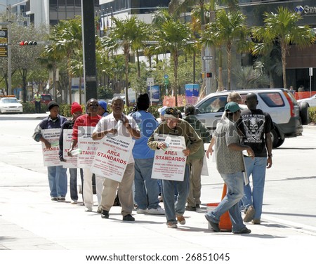 MIAMI - MARCH 4: Union construction trade workers strike for more benefits on March 4, 2009 in Miami.