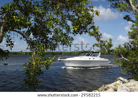 Luxury pleasure boat heading out to sea for a leisury trip