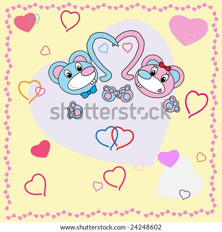 Collection of falling in love animals over cute background with hearts - rastered image. Vector format in EPS is also available in my gallery.
