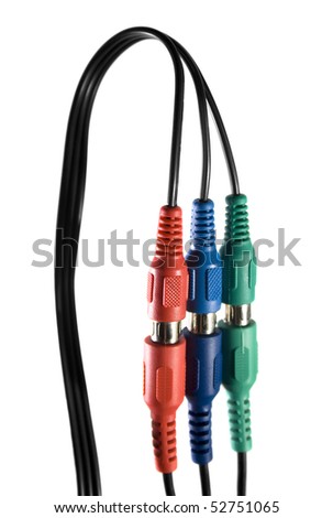 Close up of audio video cable on white background