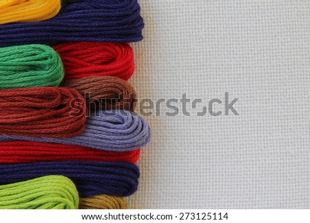 Floss and fabric for embroidery (colored cotton thread)