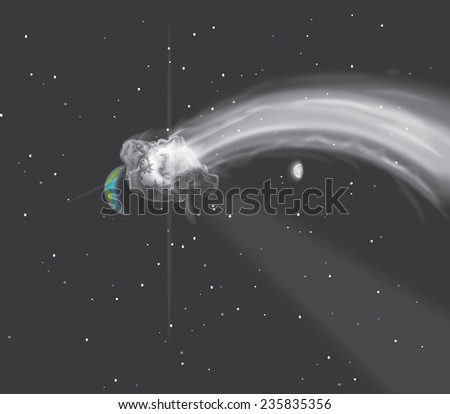 A Comet Passing the Earth, A Speeding comet passing by the planet earth in space.