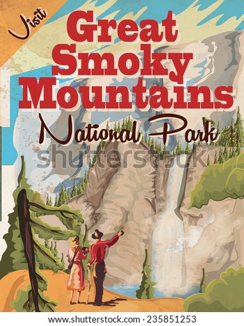 Great Smoky mountains poster. vintage travel poster for the Great Smoky mountains national park, USA