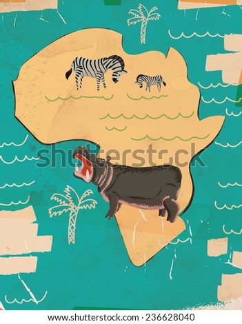 A Vintage African poster. A vintage style african travel poster featuring various famous african wildlife.