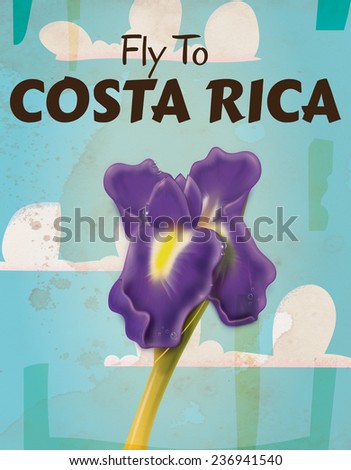 Vintage costa Rica Travel poster. Classic costa Rica vacation poster with a lilac flower.