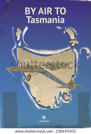 By Air to Tasmania vintage travel poster. Tasmania vintage travel poster featuring a map of Tasmania.